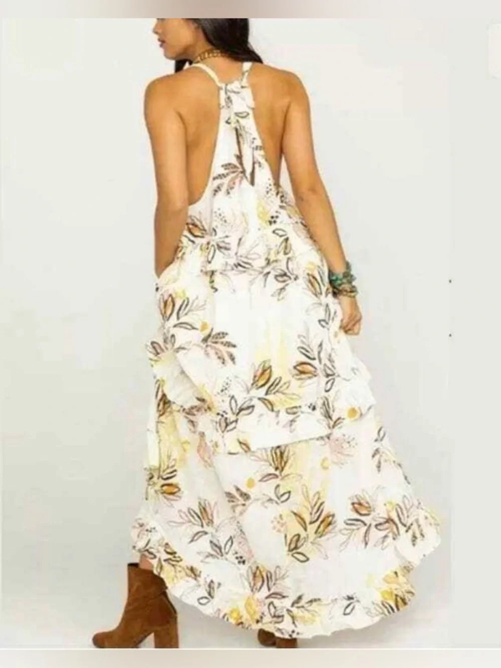 Free People Anita botanical tiered maxi dress in ivory combo. - Picture 3 of 9